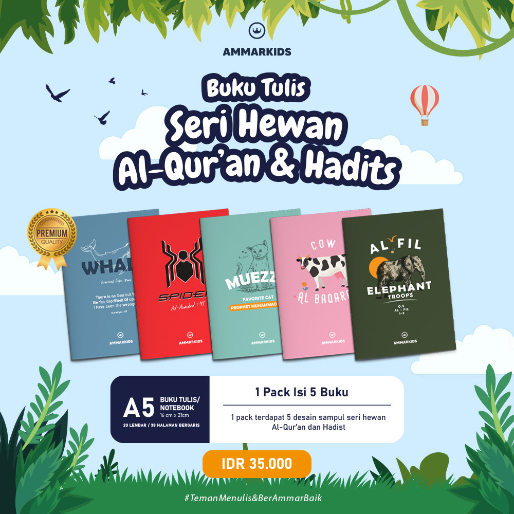 

Ammarkids - Buku Tulis Sekolah A5 1 Pak 5 Buku Isi 20 Lembar Seri Hewan Alquran dan Hadits