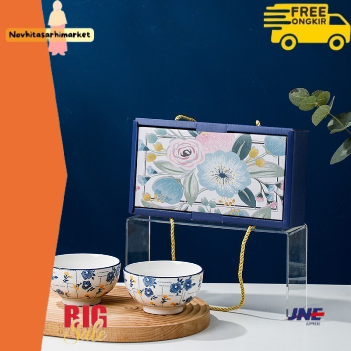 

✨LARIS✨ -Gift Set Hampers Hadiah Piring Mangkok Jepang Biru Premium Box Cantik - A