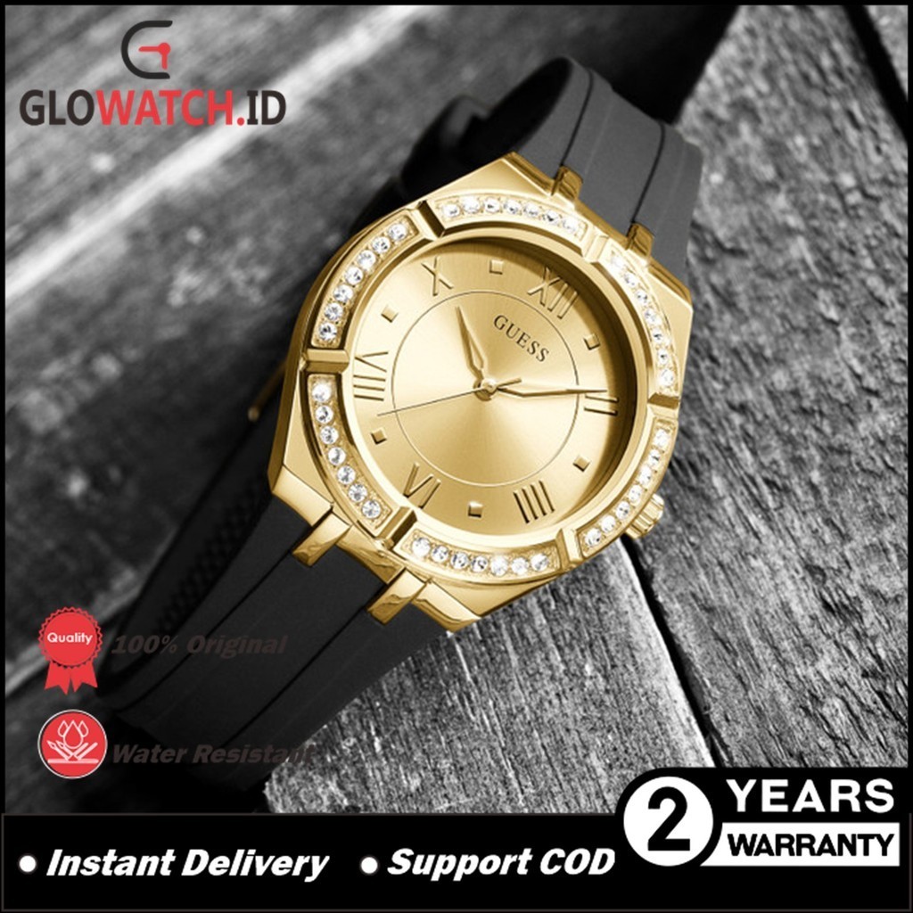 Jam Tangan Wanita Guess GW0034L1 Gold Tone Case Black Silicone Watch Original (Garansi 2 tahun) / Su