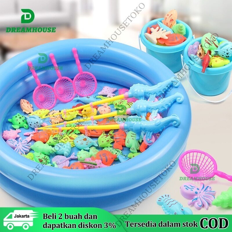 Mainan Pancing Ikan Magnet Dan Kolam Pancingan Magnet Anak 50Pcs Pancing Ikan Magnet Elektronik Pancingan Fishing Toy