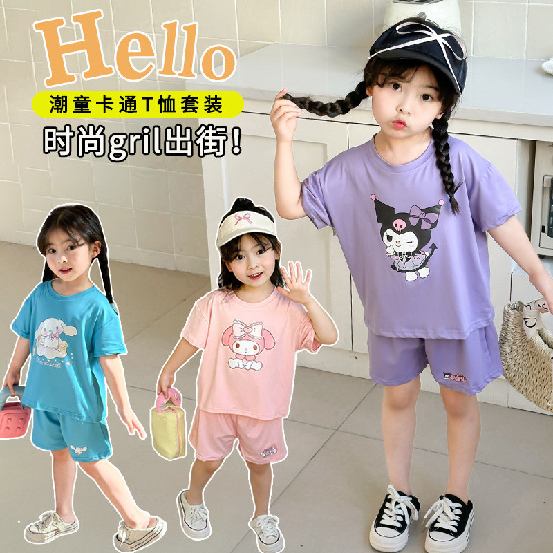 Kieskids Setelan Piyama Anak Perempuan Kuromi Cinnamoroll Melody Sanrio Pakaian Rumah Ukuran 110 130