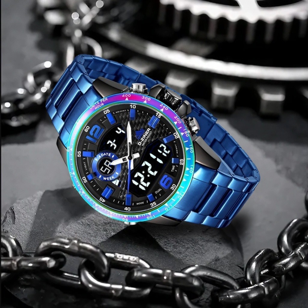 Jam tangan pria Dziner 8306 double time 3ATM original garansi 1 tahun