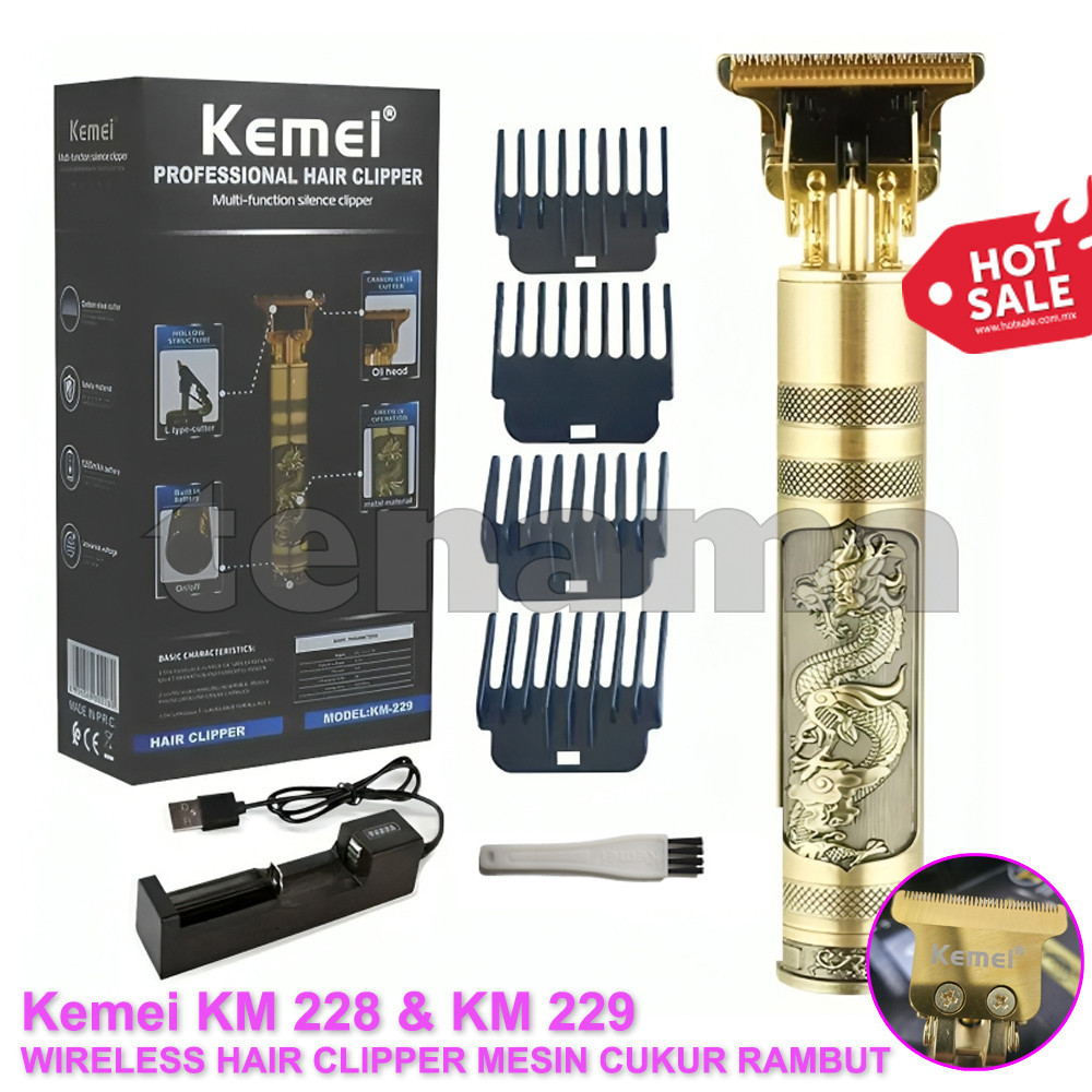 Trimmer Rambut Kemei KM 228 & KM 229 Wireless Hair Clipper Rechargeable Cordless Shaver