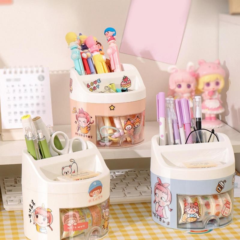 

Multifunction Drawer Desk Organizer Cute Pen Pencil Pot Holder Brush Storage Container Stationery Office Supplies Cartoon