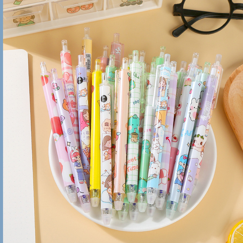 

6 PCS/SET Pulpen Gel Kartun/Pena Gel Mekanik Pola Lucu 0.5mm tinta hitam-Hibio Present