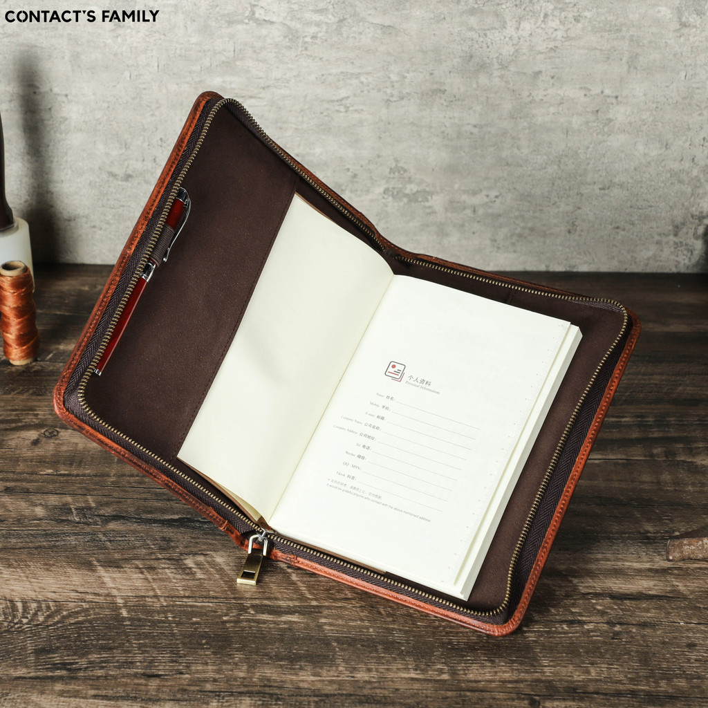 

Luxury Retro Handmade Cowhide Leather Notebook A5 Case with zipper Pen Holder Phone Bag Journal Office Diary Travel Portfolio