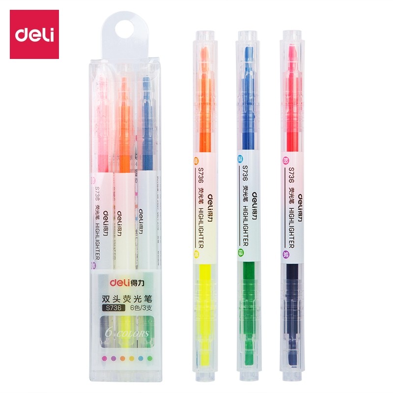 

SBW Deli highlighter ujung 2 warna 3pcs/pak 6 warna S736