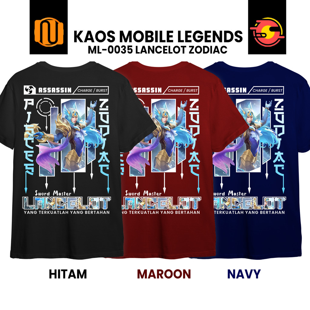 Nuhifa Store Kaos LANCELOT SKIN ZODIAC PISCES Mobile Legeds MLBB Lengan Pendek Hitam  Pria Wanita