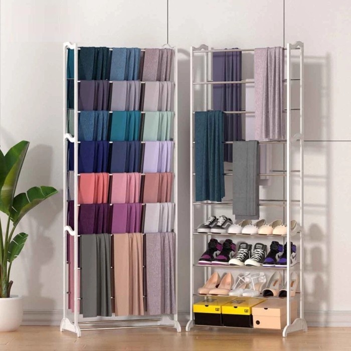 Stand Hanger Rak sepatu rak jilbab rak amazing Shoe Rack shenar Rak hijab Kerudung Display serbaguna Baju Kain Sarung Dasi Mukena Dus Sepatu Tas Rakit Diy 10 Susun Tingkat Plastik Multi layer 150cm 150 cm 1.5M 1.5 Meter 30 Pasang Sepatu Sandal Sendal