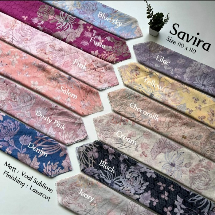 Hijab (Savira 2) jilbab kerudung segiempat motif ungu lilac, kuning yellow, coklat susu chocomilk, k