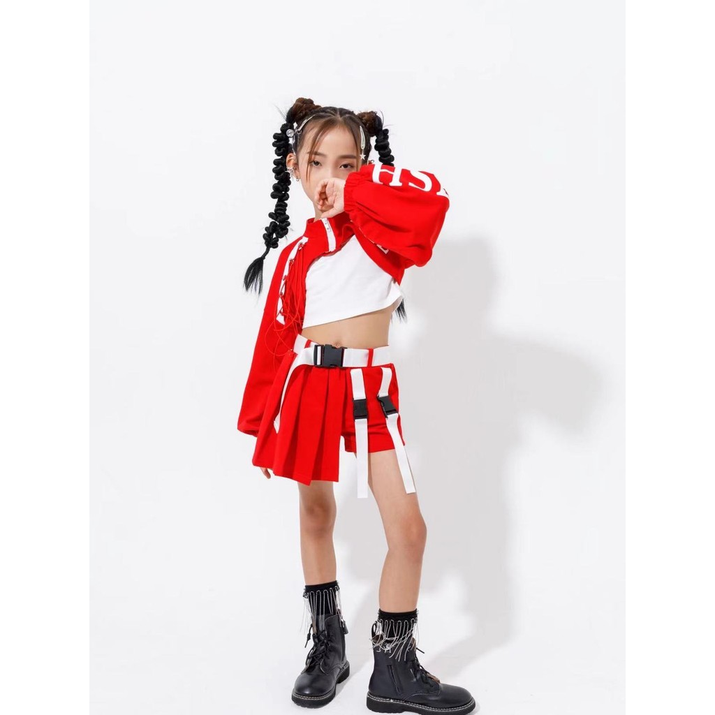 kid Girl Jazz Dance Costume Children Street Hip hop Dance Jazz Kpop Dance Costume for Girls pink Out