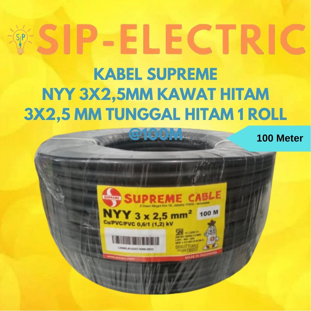 Kabel Supreme Nyy 3X2.5 Mm Hitam (1 Roll 100 Meter) / Supreme Nyy 3X2,5mm