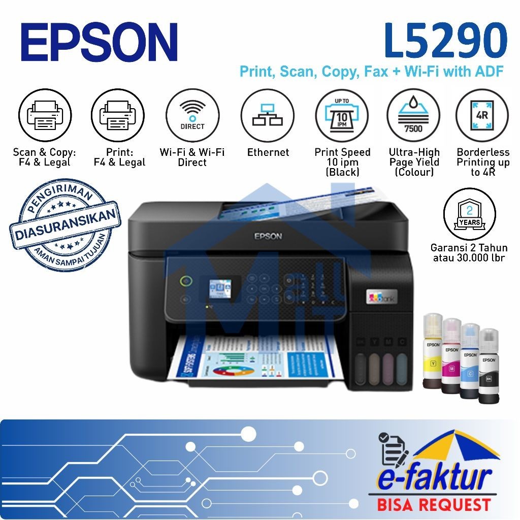 MALLIT EPSON Printer Epson L5290 L-5290 Pengganti L5190 F4 Legal Wireless Wifi Garansi Resmi Medan