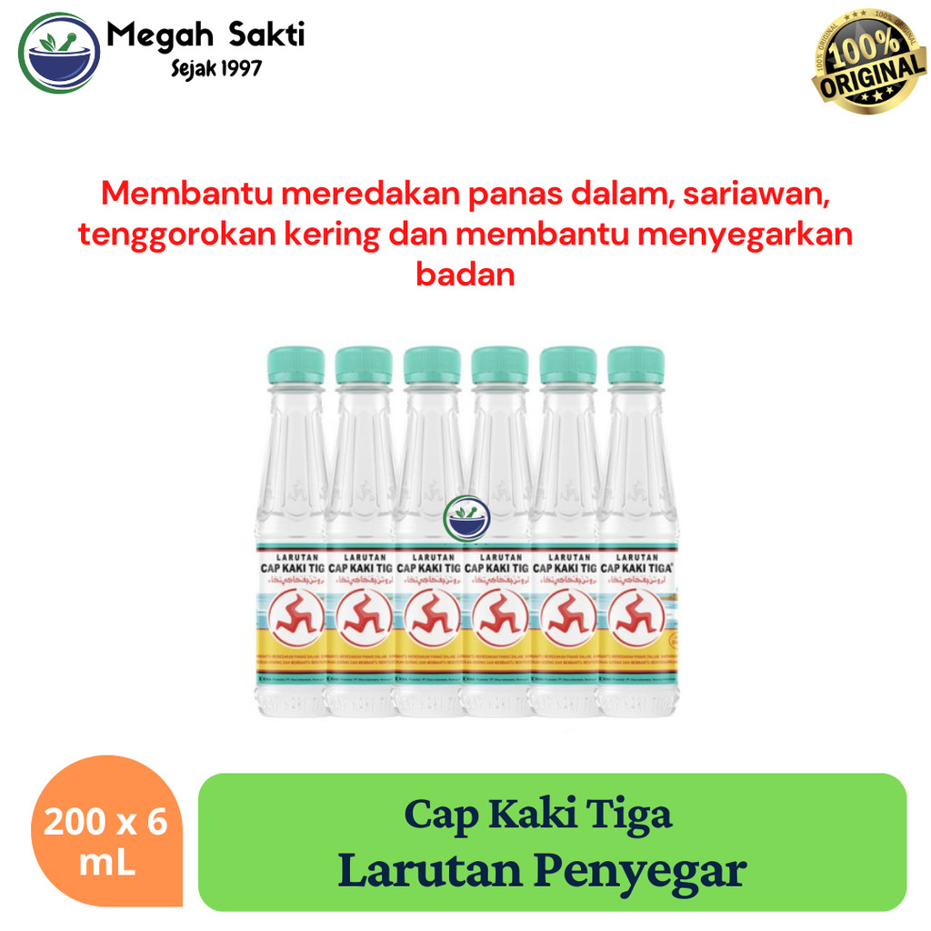 

Megah Sakti - Larutan Cap Kaki Tiga 200 mL x 6 Botol Multi Pack - Pereda Panas Dalam botol Tawar