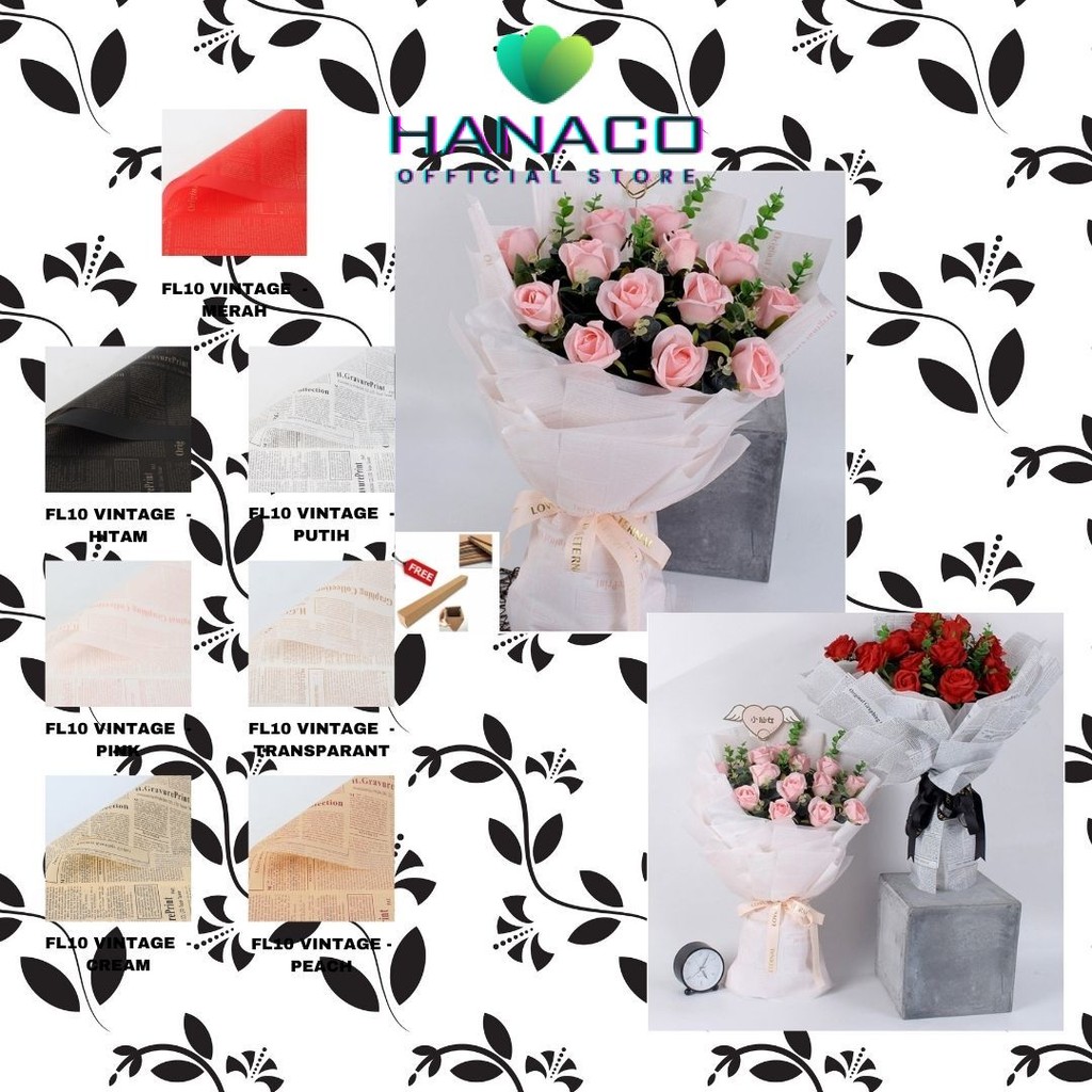 

HANACO - (5 LEMBAR) - FL10 VINTAGE Craft Paper Kertas Bunga Buket Motif Koran Bunga Florist Cellophane