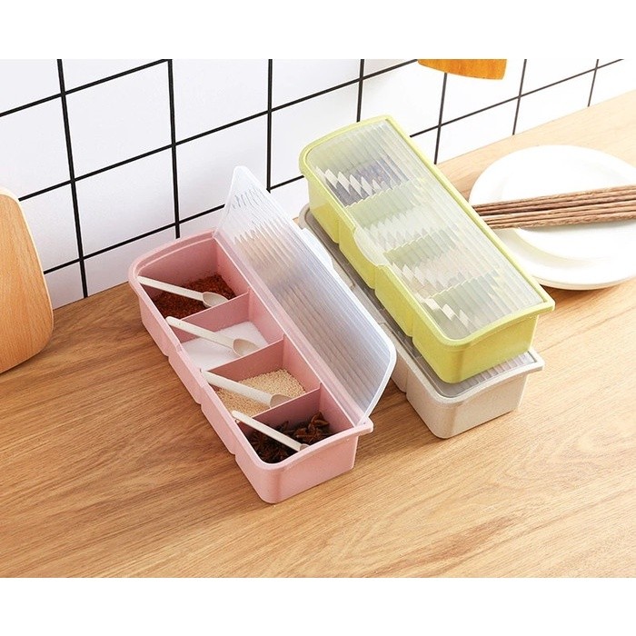NS Wadah Kotak Tempat Bumbu Dapur Set 4 sekat 4in1 4 in 1 Premium COD
