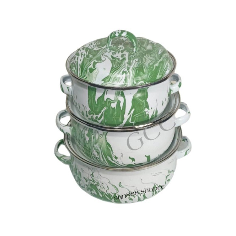 Panci Bunga Calypso 3 Susun / Panci Enamel Bunga Set 3pcs / Panci Enamel Lurik