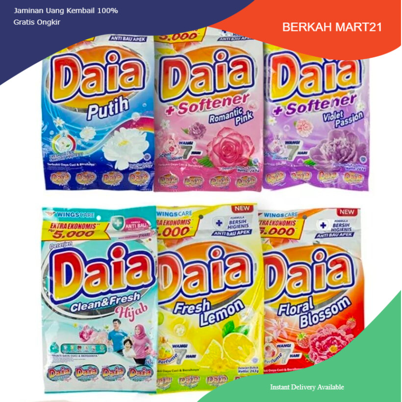 DAIA DETERJEN POWDER BUBUK SOFTENER 245 GR ROMANTIC PINK CLEAN FRESH HIJAB FLORAL BLOSSOM LEMON PUTI