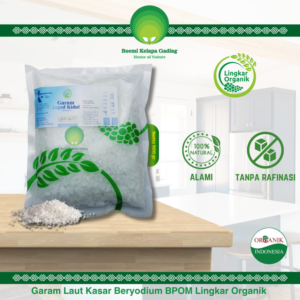 

Garam Laut Tekstur Kasar Beryodium 500 gram BPOM Lingkar Organik