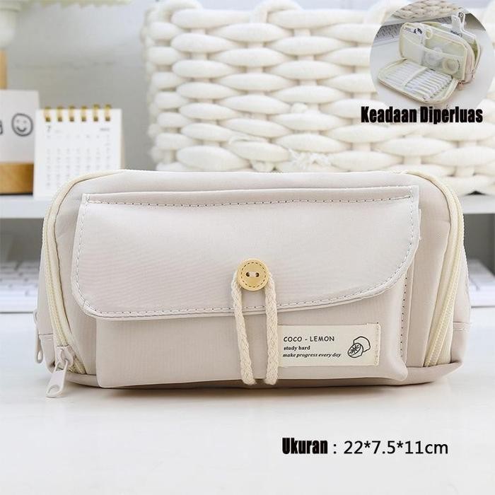 

BEST P R O M O KAISEN Pencil Cases Large Capacity Pencil Bag Pouch Holder Box for Girls Office Student Stationery Organizer School Supplies - putih pucat