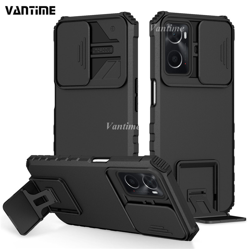 For OPPO A76 A96 Case casing Slide Camera Cover Kickstand Hard Shockproof Hard Armor Back Cover