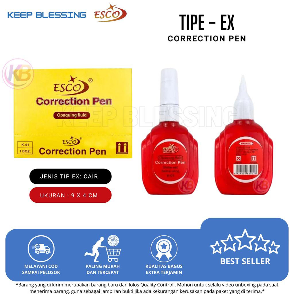 

1 LUSIN [12 PCS] - TIPE EX - TIPEX - CORRECTION PEN - FLUID PEN ESCO