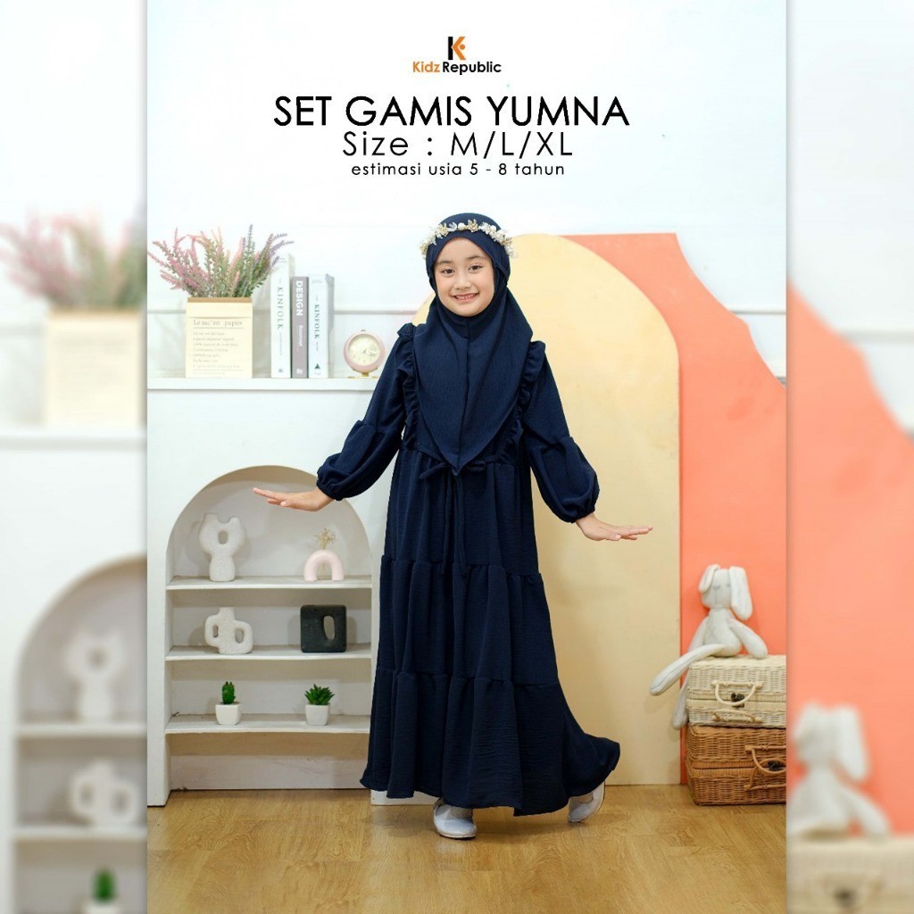 Set Gamis Anak Perempuan Navy - Gamis Navy Yumna Anak Perempuan 5-8 Tahun