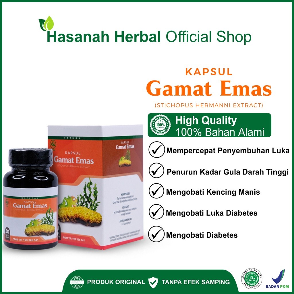

Gamat Emas Kapsul Obat Herbal Diabetes Penurun Kadar Gula Drah Kencing Manis BPOM