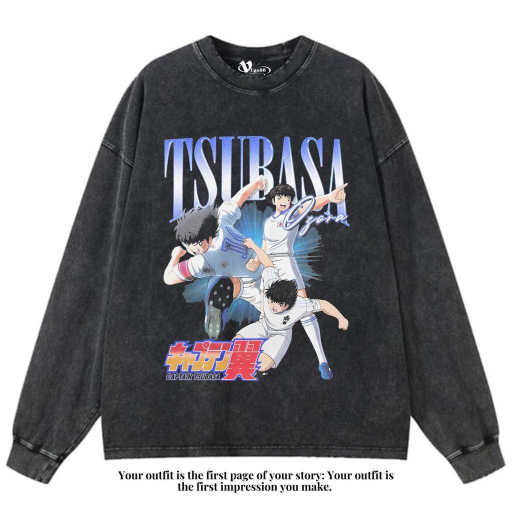 VEGA88 *Captain Tsubasa ozora* Kaos oversize longsleeve | t-shirt oversized | kaos washed | washing 