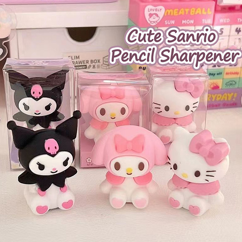 

Sanrio Silicone Hello Kitty Kuromi Melody Mini Manual Pencil Sharpener Cute Cartoon Single Hole Student School Supplies Prize