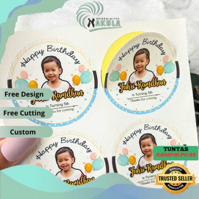 

NKL 2-4 Sticker Bulat Ulang Tahun Anak Stiker Ultah Free Design Template Birthday Bahan Chromo