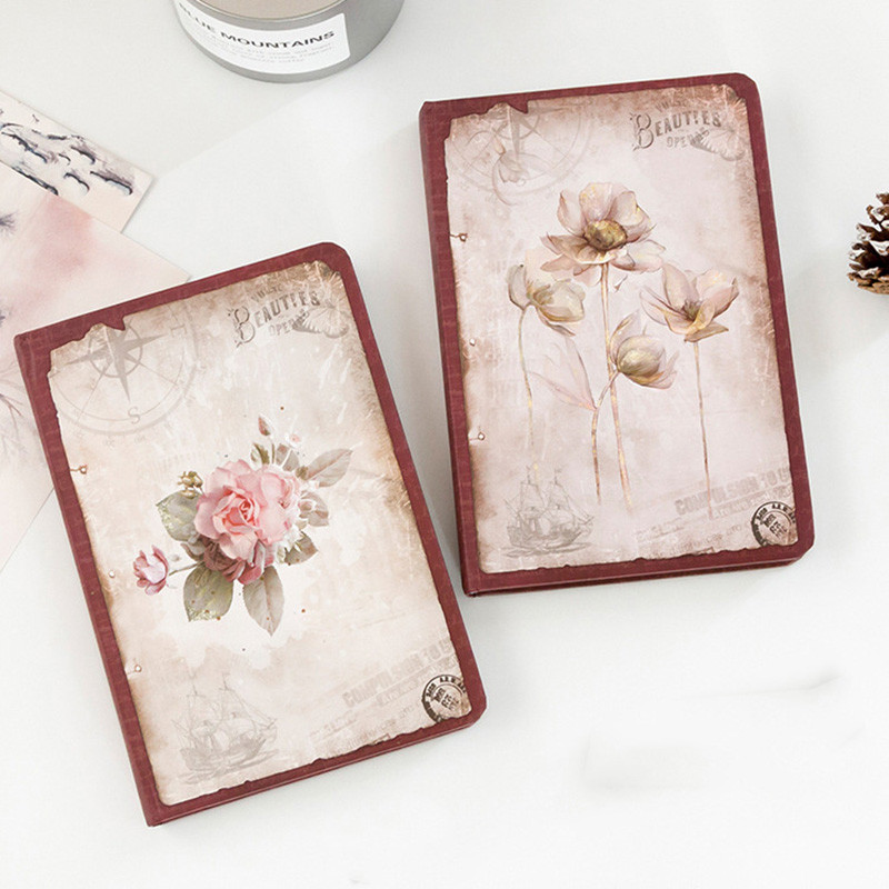 

European Retro Notebooks Color Page Flower Theme Illustration Hardcover Scrapbook Personal Diary Student Notepad