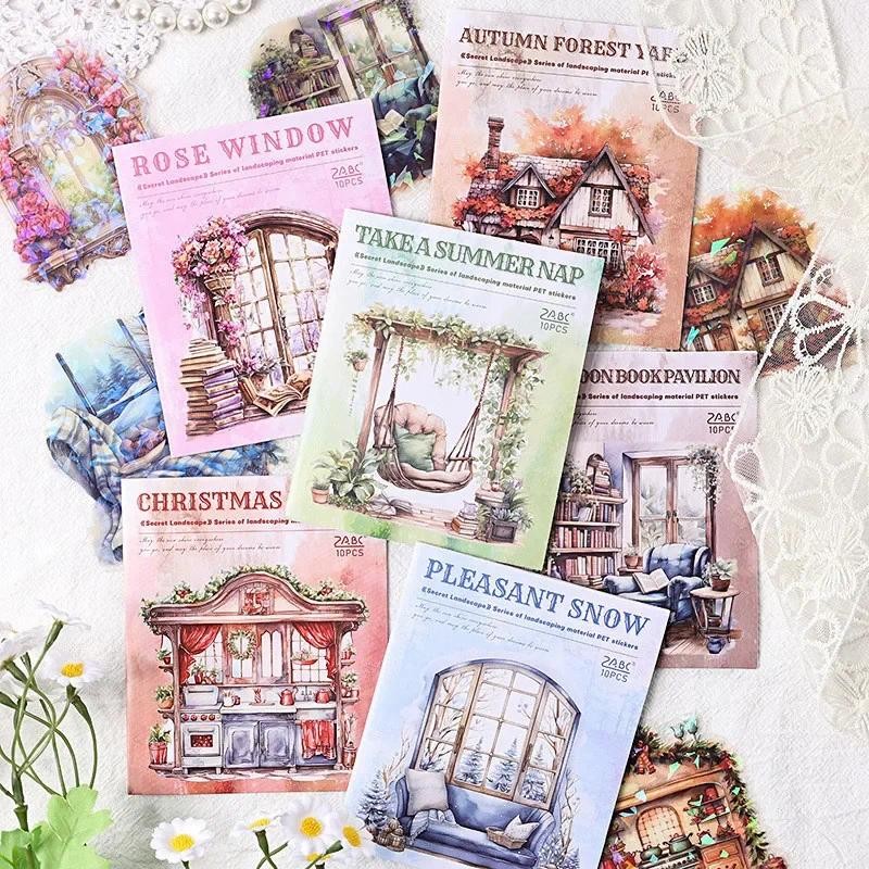 

10pcs/pack Flower Window PET Stickers Shell Light DIY Scrapbooking Collage Stationery Aesthetics Decor Stickers