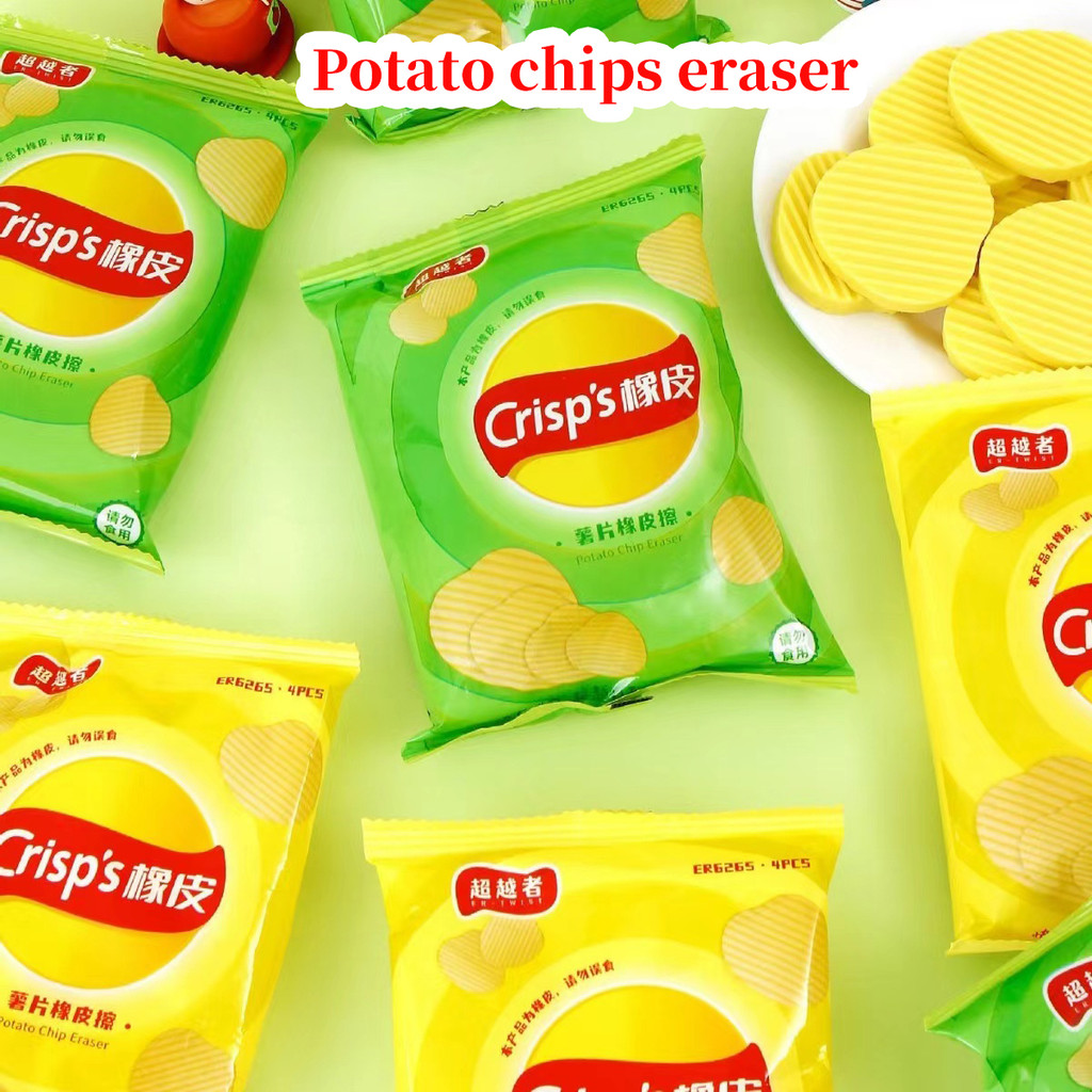 

Aesthetic stationery back to school supplies Kawaii Stationery items Potato chips Erasers rubber school stationery accessories