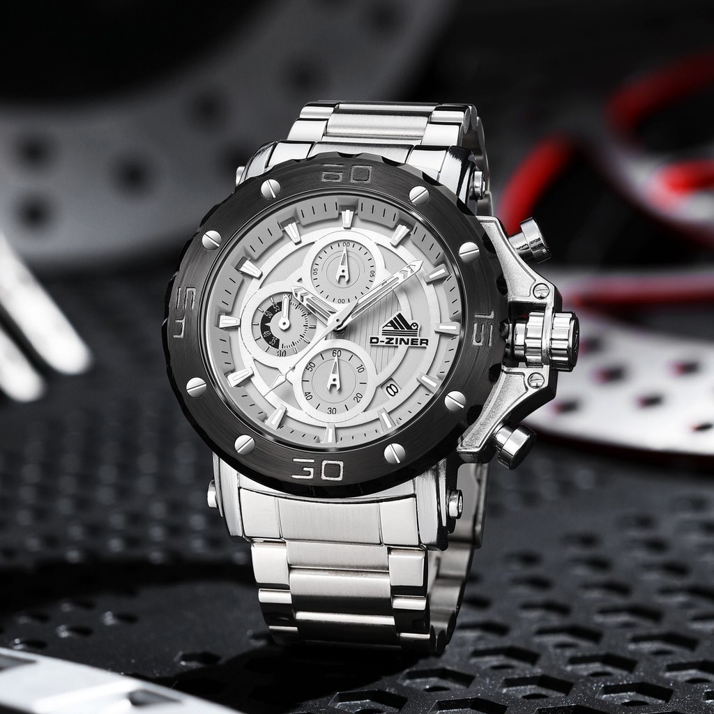 Original Dziner Jam Tangan Pria Dziner 9031 Rantai Stainless Steel Original Water Resistant 50M Prom