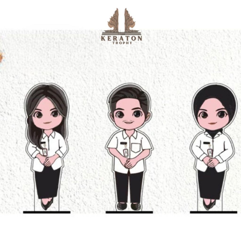 Piala Guru Baju Dinas Putih Hitam Akrilik Karakter saja Hadiah Guru