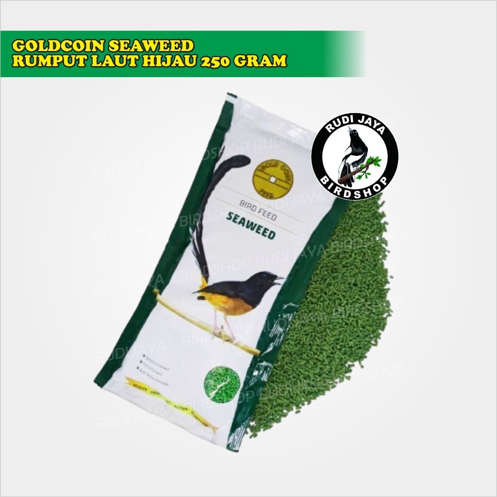 READY GOLD COIN GOLDCOIN RUMPUT LAUT HIJAU KECIL 250 GRAM VOER PAKAN MAKANAN BURUNG MURAI KACER ANIS