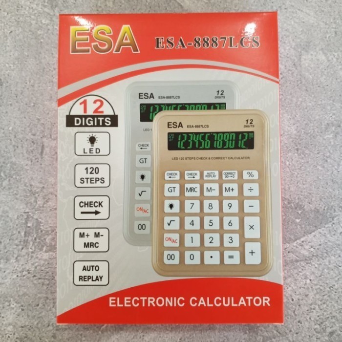 

Kalkulator ESA 8887 LCS Display Layar Hijau / Calculator Green Light - GOLD