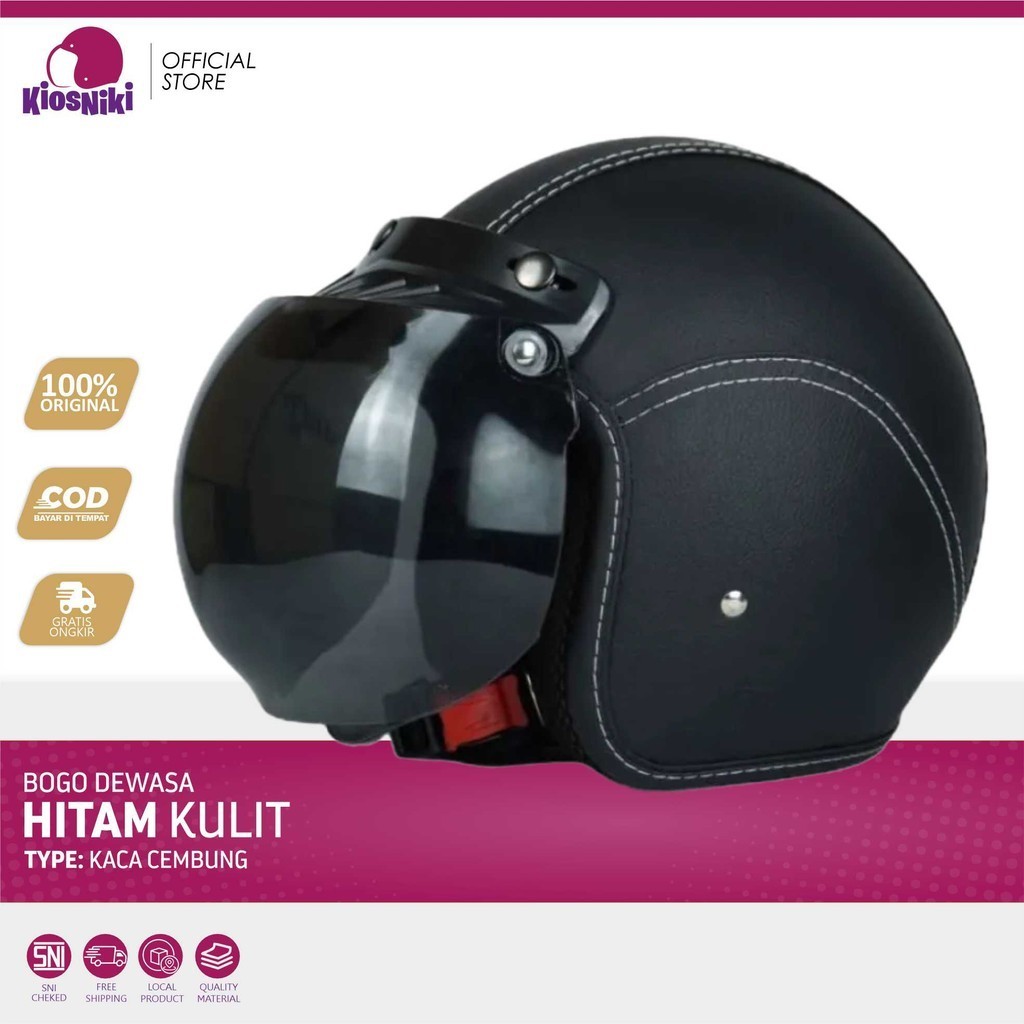 Helm Bogo Dewasa Klasik Kulit Premiun Pria Wanita SNI