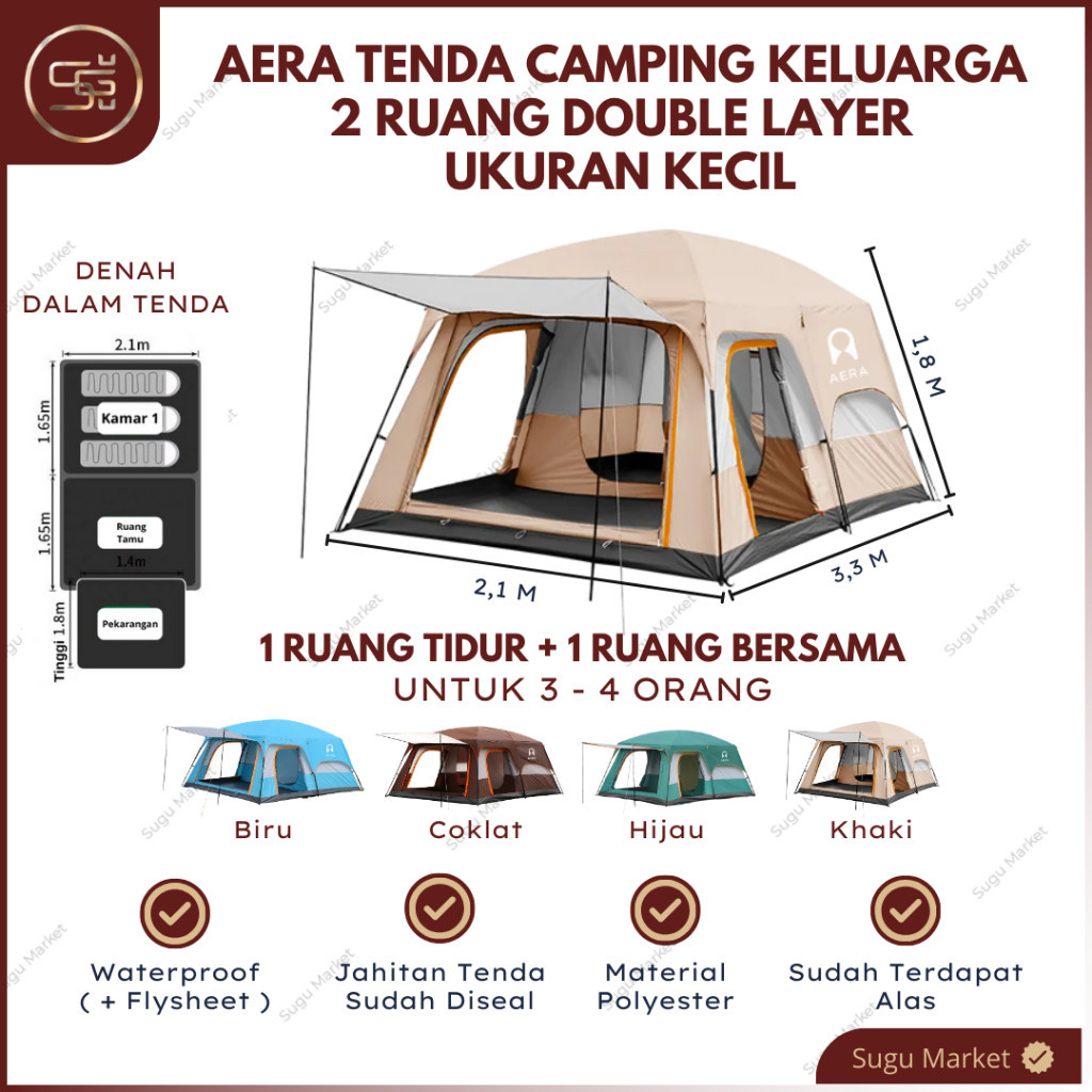 TENDA CAMPING KELUARGA / TENDA CAMPING 4 ORANG OUTDOOR 2 ROOM / TENDA KEMPING KELUARGA