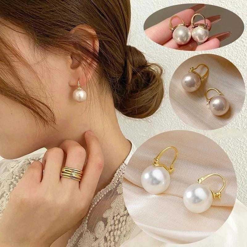 Anting Mutiara Besar Gaya Retro Korea anting titanium Anting tusuk Aksesoris