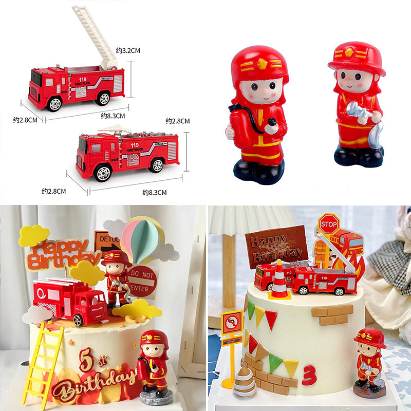 TOPPER KUE DEKORASI CAKE KUE ULANG TAHUN ANAK MOTIF FIRE FIGHTER FIRE MAN PEMADAM KEBAKARAN