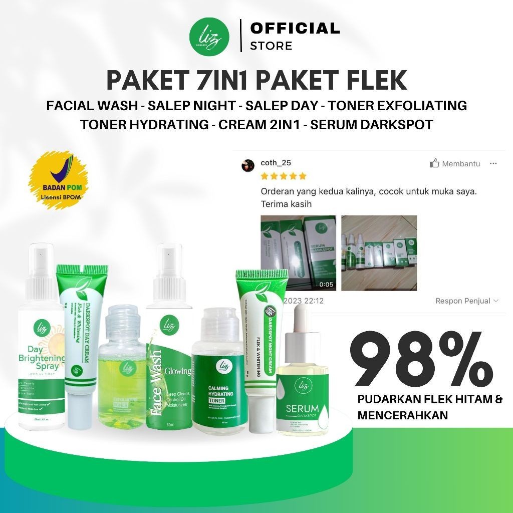 Terlaris Liz Skincare BPOM Paket Lengkap 7in1 Paket Penghilang Flek Melasma Bintik Noda Hitam Memban