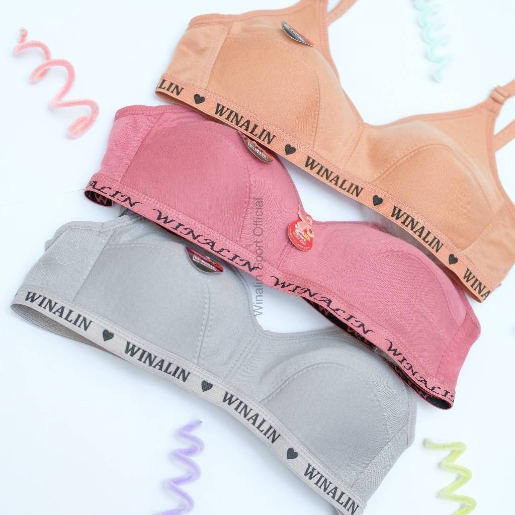 Bra BH Sport  Winalin Motif Warna Ukuran 40 42 Bahan Katun Tanpa Kawat Busa Tipis