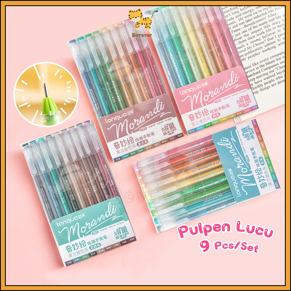 

ID Bevavar Pulpen Gel Warna Warni Pulpen Aesthetic Bolpen Gel 9pcs/set Morandi Gel Pen Set