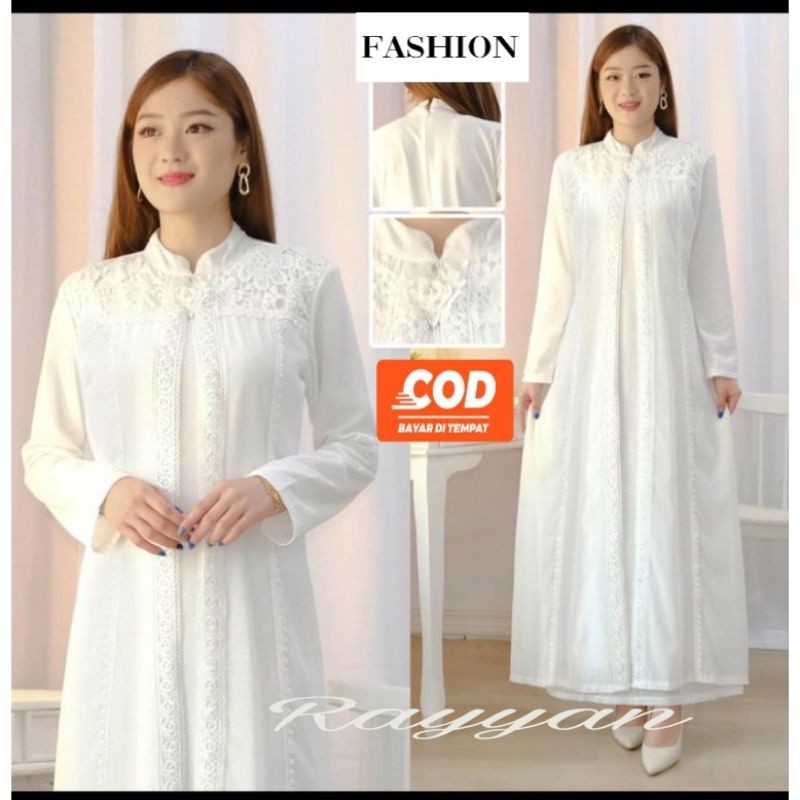 Baju Gamis Putih wanita baju Gamis Abaya putih tulang Dress baju lebaran Umroh haji/ GAMIS MODEL BAR