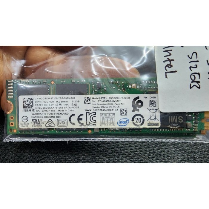 Dell 512gb Intel M.2 SATA SSDSCKKF512G8 SSD d  p/n 0ggrdw  KSP LAPTOP
