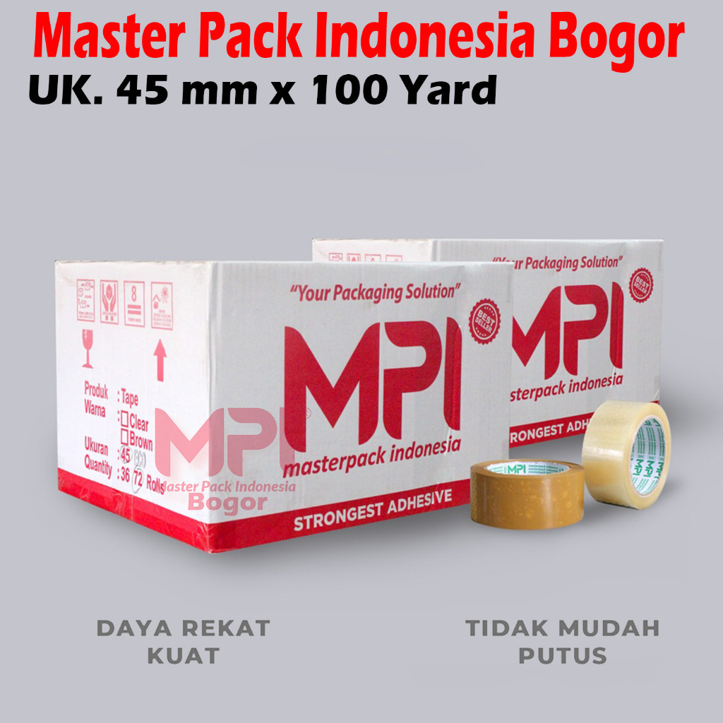 

1 DUS [ 72 ROLL ] Lakban Coklat - Lakban Bening Ekonomis 45 mm x 100 Yard - Master Pack Indonesia Bandung