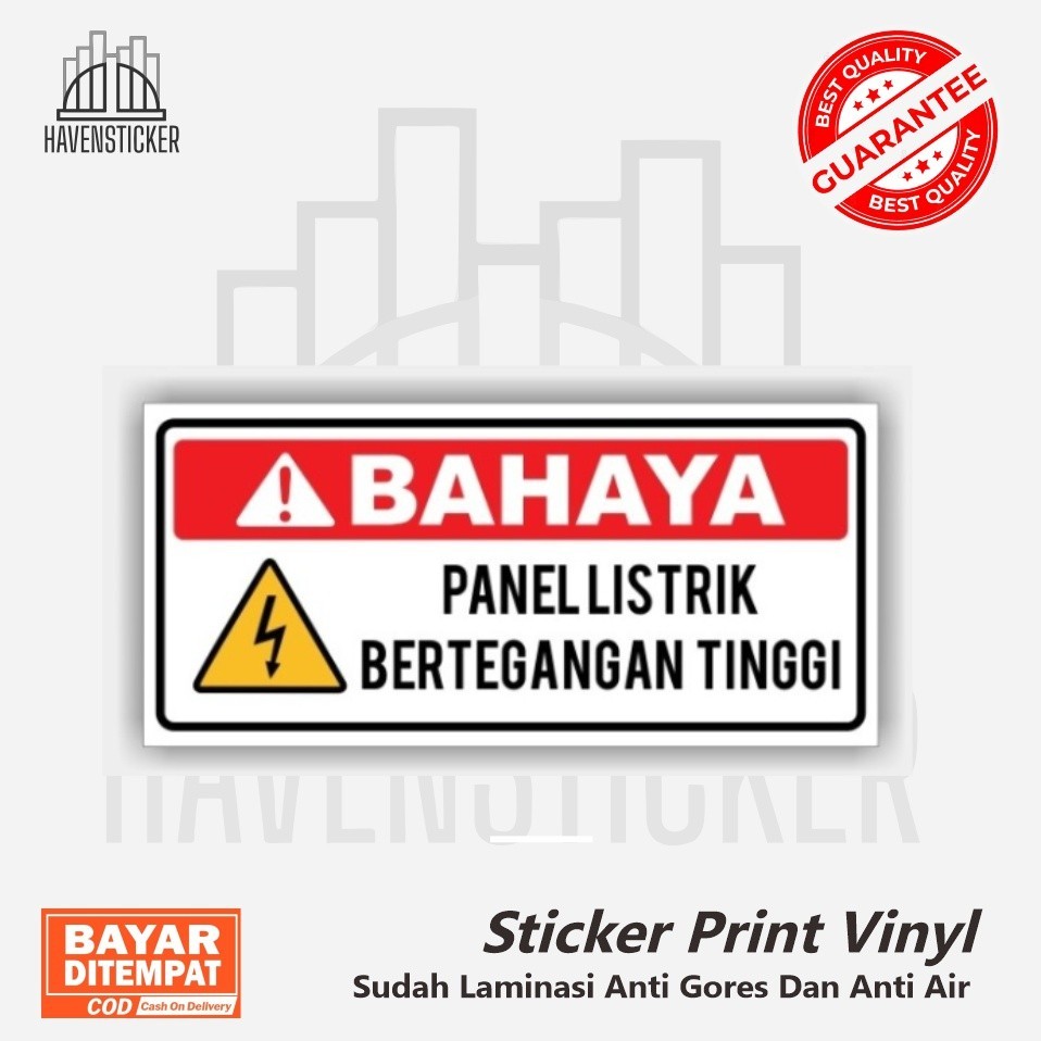 

stiker bahaya tegangan listrik Sticker vinyl label print high glossy