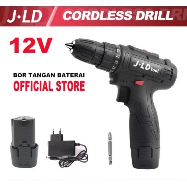 Bor Cordless Drill Driver JLD Tool 12S Bor Baterai JLD 12S Mesin Bor Baterai Cordless J.LD 12S Portable Bor Cordles 10mm JLD 12 S Bor 12S JLD SINGLE BATERE Mesin Bor Cordless Besi Kayu Charger Cas 12V